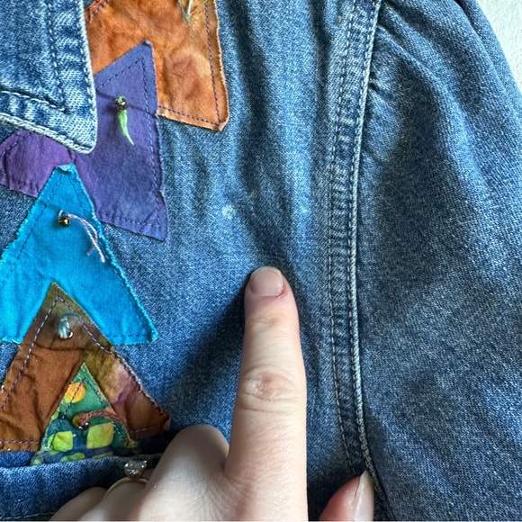 Vintage GAP Denim Shirt: Reworked Boho Patchwork Button-Up 90s Y2K Grunge Sz M - Picture 6 of 12